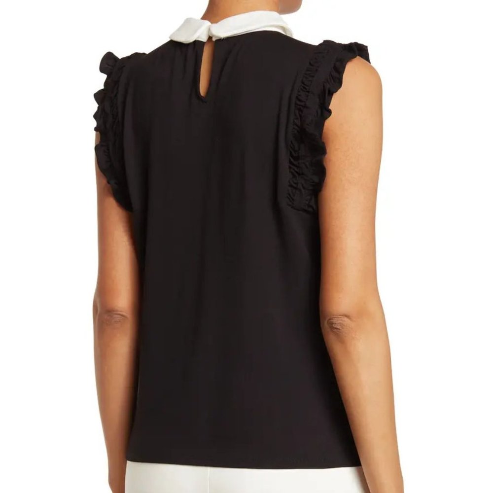 NEW CeCe Ruffle Contrast Peter Pan Collar Sleeveless Tank Blouse Top $59 Small S - Picture 5 of 12